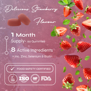 Biotin Hair, Skin & Nails Gummies - Vegan Beauty Supplement - Strawberry Flavour